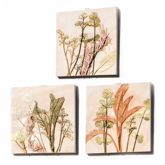 Set Of 3 Herb Plaster Cast Tiles - Coriander, Parsley, Rosemary, Sage. Botanical Trendy Wall Art, Kitchen Art Decor, Chef Gift, Gallery