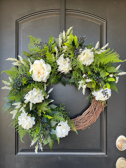 Spring Wreath, Summer Greenery All Season Farmhouse Modern Front Door Year Round Wreath