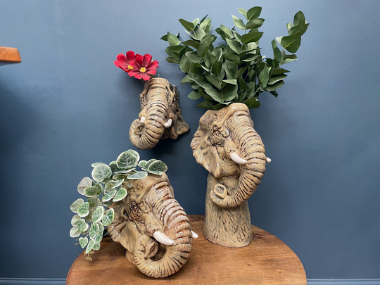 Elephant Head Ceramic Wall Sconce/Freestanding Vase Storage Jar Planter