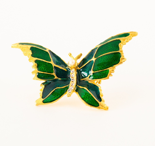 Green Enamel Butterfly Brooch Spring Season Vintage Jewelry