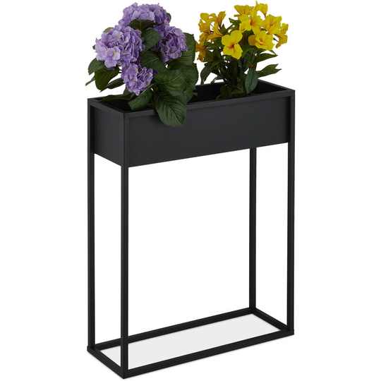 Relaxdays - Flower Stand, Metal, HxWxD: 70 x 55 x 20 cm, Standing Planter Box, Living Room & Kitchen, Herb Holder, Black