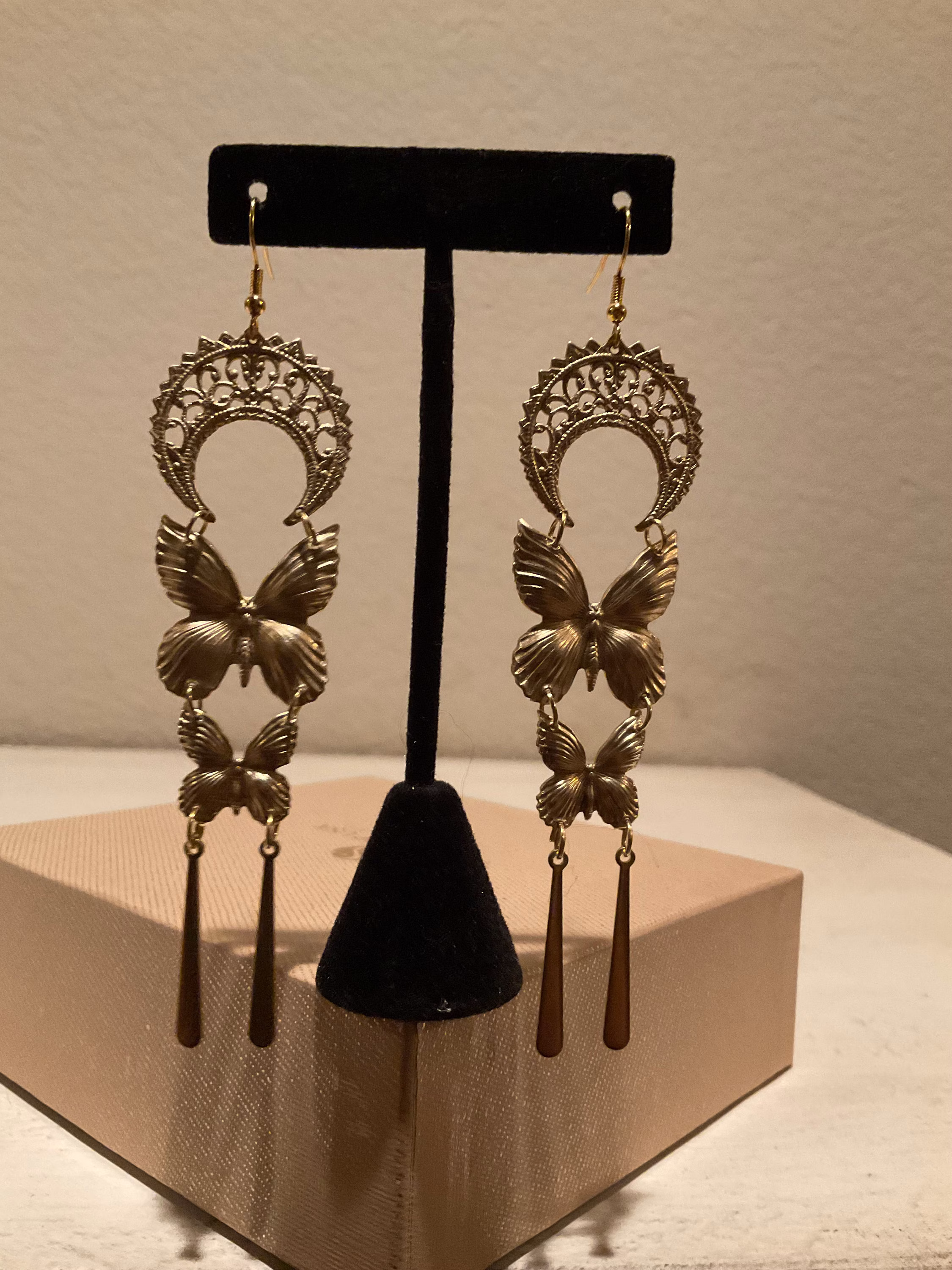 Butterfly Season Statement Earrings, Brass Dangle Earrings
