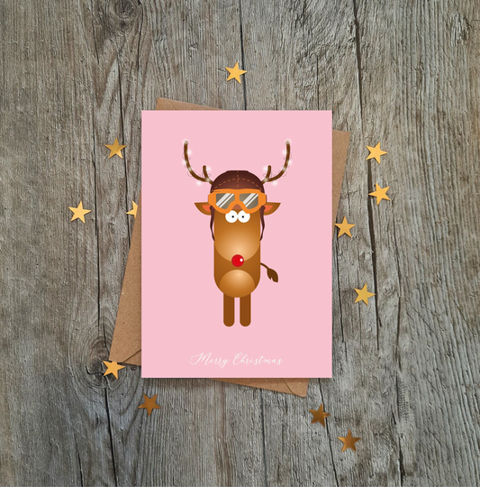 Cute Pink Reindeer Christmas Card | Merry Xmas Holidays Luxury Seasons Greetings Santa Snowman Elf Hedgehog
