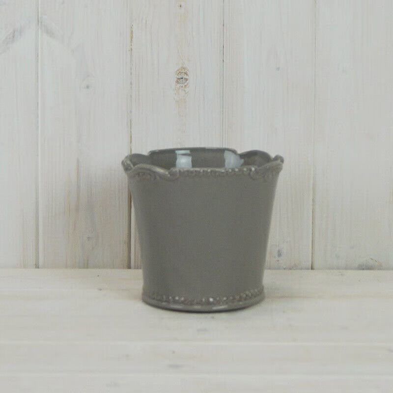 Vintage Grey Plain Ceramic Plant Pot Decorative Indoor Planter Jar With Rim