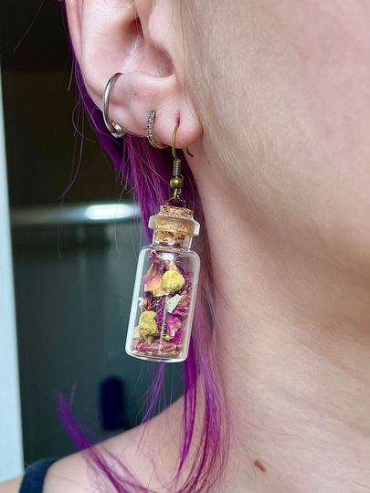 Fresh Dried Rose & Chamomile Spell Jar With Sterling Silver Or Bronze Earrings| Witchy Earrings| Earrings For Her