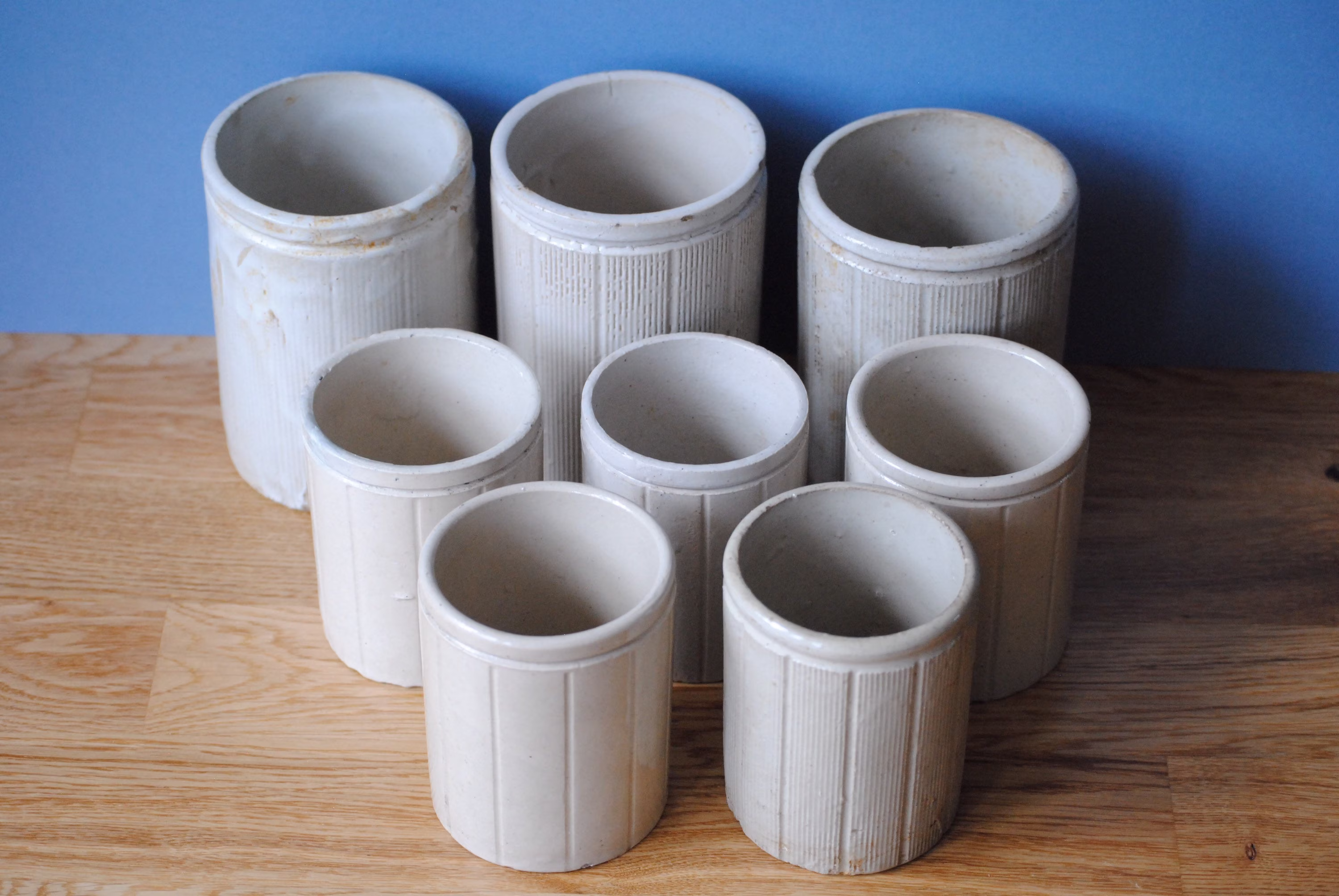 Vintage Edwardian Salt Glazed Stone Marmalade Or Jam Storage Pots. Preserves Pots