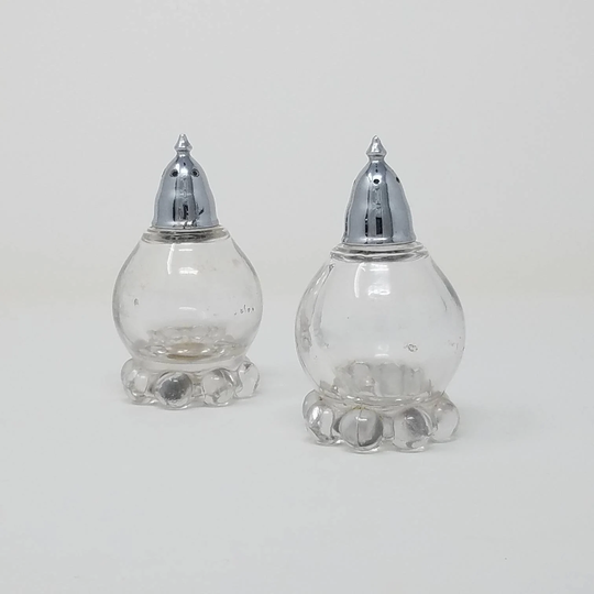 Imperial Candlewick Glass Salt & Pepper Shakers, Metal Tops. Heavier-Weight Glass