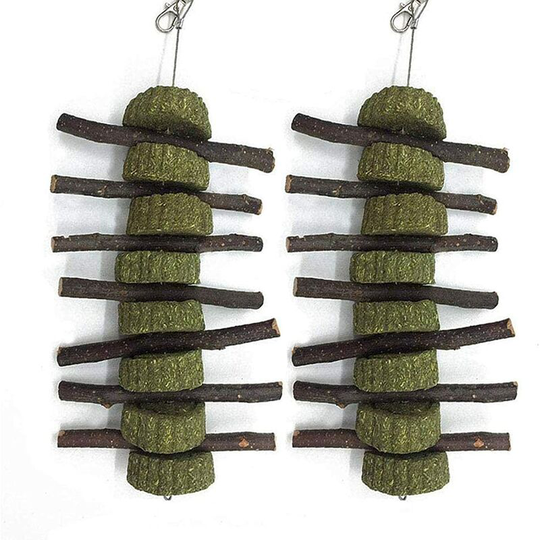 Rabbit Chew Toys, Set of 2 Natural Apple Branches with Herb Cake Snacks Grinding Teeth Toys for Small Animals Rabbit Hamster Chinchilla Guinea Pigs