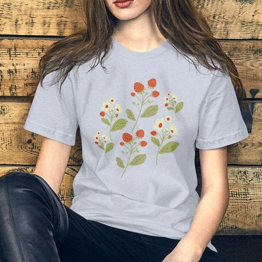 strawberry Flower Shirt Cottagecore Forestcore Fruit Garden Plant Nature Vintage Girl Boho Indie Aesthetic Clothing