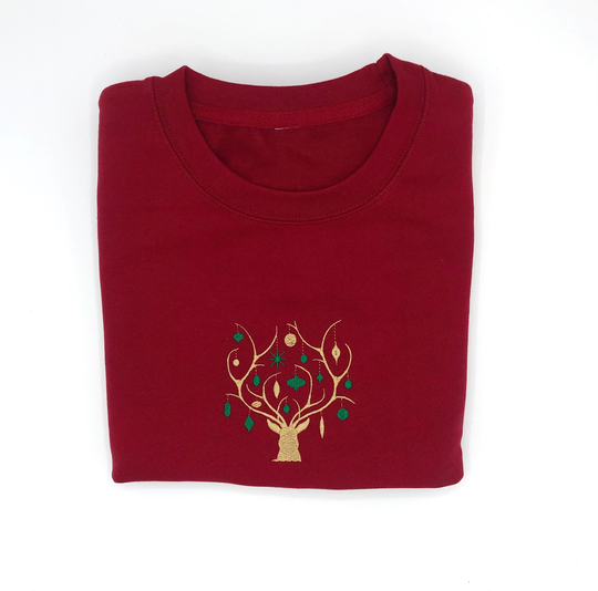 Embroidered Christmas Red Jumper Stylish Fashion Reindeer Ornament Adult Ladies Men For The Festive Season Oversized Xmas Party Night