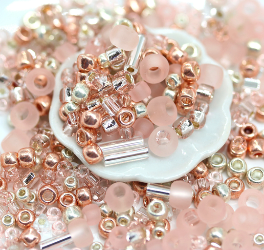Pink Seed Beads Mix Toho Bara Rose Mix 3213, Pink Silver Japanese Glass 10G - S