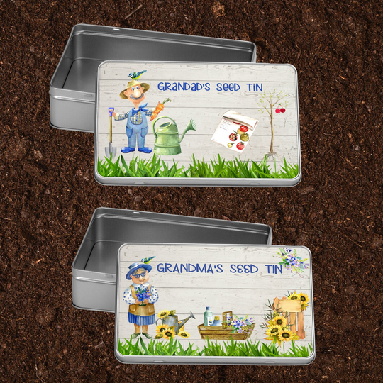 Personalised Seed Tin, Box, Gift For Gardener, Dad, Mom, Grandpa, Or Grandma, Tin