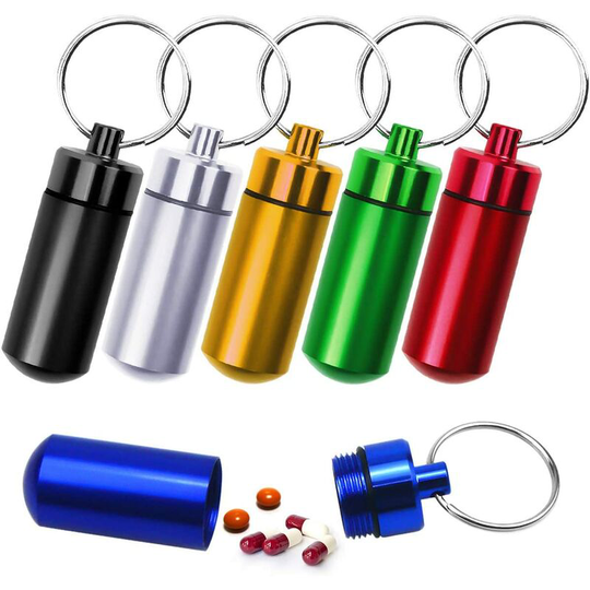 Perle Rare - 6PCS Aluminum Pill Box, Pill Box Keychain, Portable Mini Pill Bottle, Waterproof Mini Bottle, Medicine Vial Container Box, Aluminum