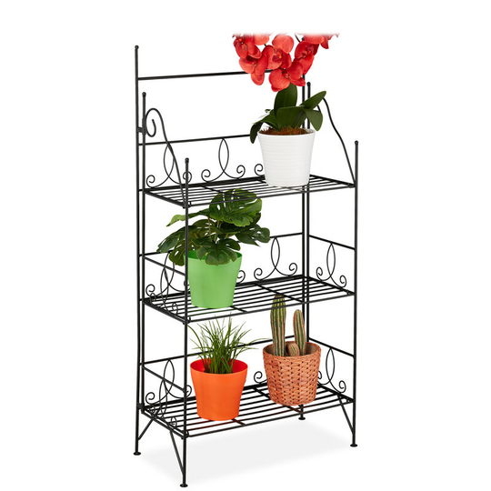 Relaxdays - Plant Stand, Flower Rack with 3 Shelves, Foldable, Indoor, Outdoor, h x w x d: 100 x 50 x 25 cm, Metal, Black