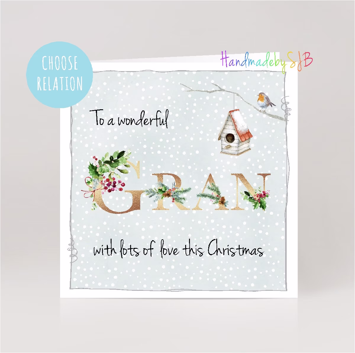 Gran/Grandma/Granny Christmas Card, "To A Wonderful' Greeting 6" X 6