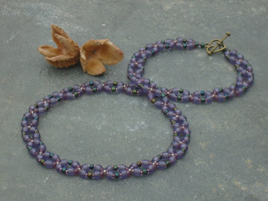 Wild Violets Necklace, Czech Seed Bead in Violet, Purple, Lavender Blue & Lustered Forest Green Seed Beads, UK Seller
