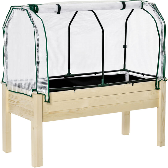 Outsunny - Raised Garden Bed w/ pe Cover Patio Elevated Wood Planter Box Natural - Natural wood finish