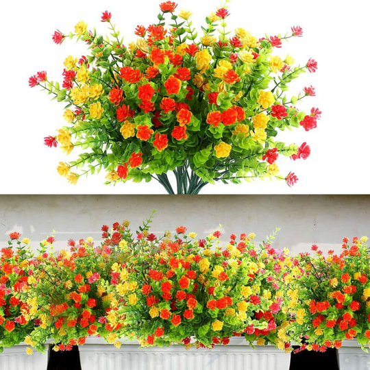 Soekavia - Outdoor Fake Flowers 8 Bunch for Home Decor, Plastic Artificial Plants and Flowers for Outside Hanging Planters Window Box, Artificial