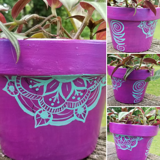 Hand Painted Terra Cotta Pot; Mandala Collection - Nsv; Half