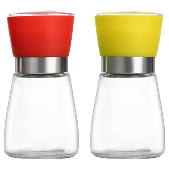 Salt And Pepper Grinder Set (4 Pcs)-Durable Stainless Steel Salt And Pepper Grinder-Spice Grinder red + yellow