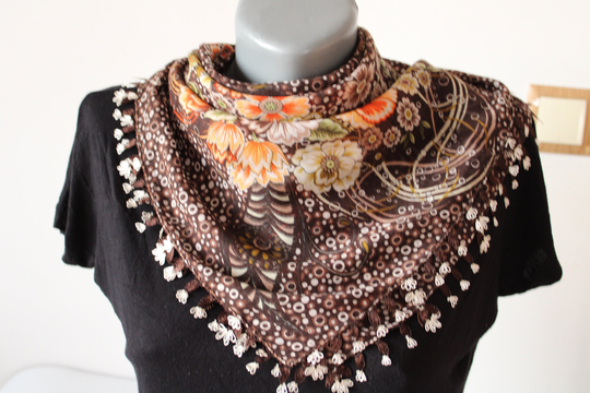 Needle Lace Scarf, Brown Women's Accessory Headscarf, Scarves For All Seasons, Embroidered Scarves