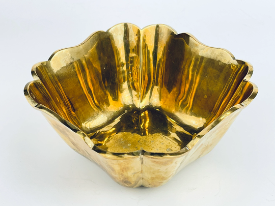 Vintage Shiny Solid Brass Planter/Scalloped Bowl - Attractive Aged Metal Patina