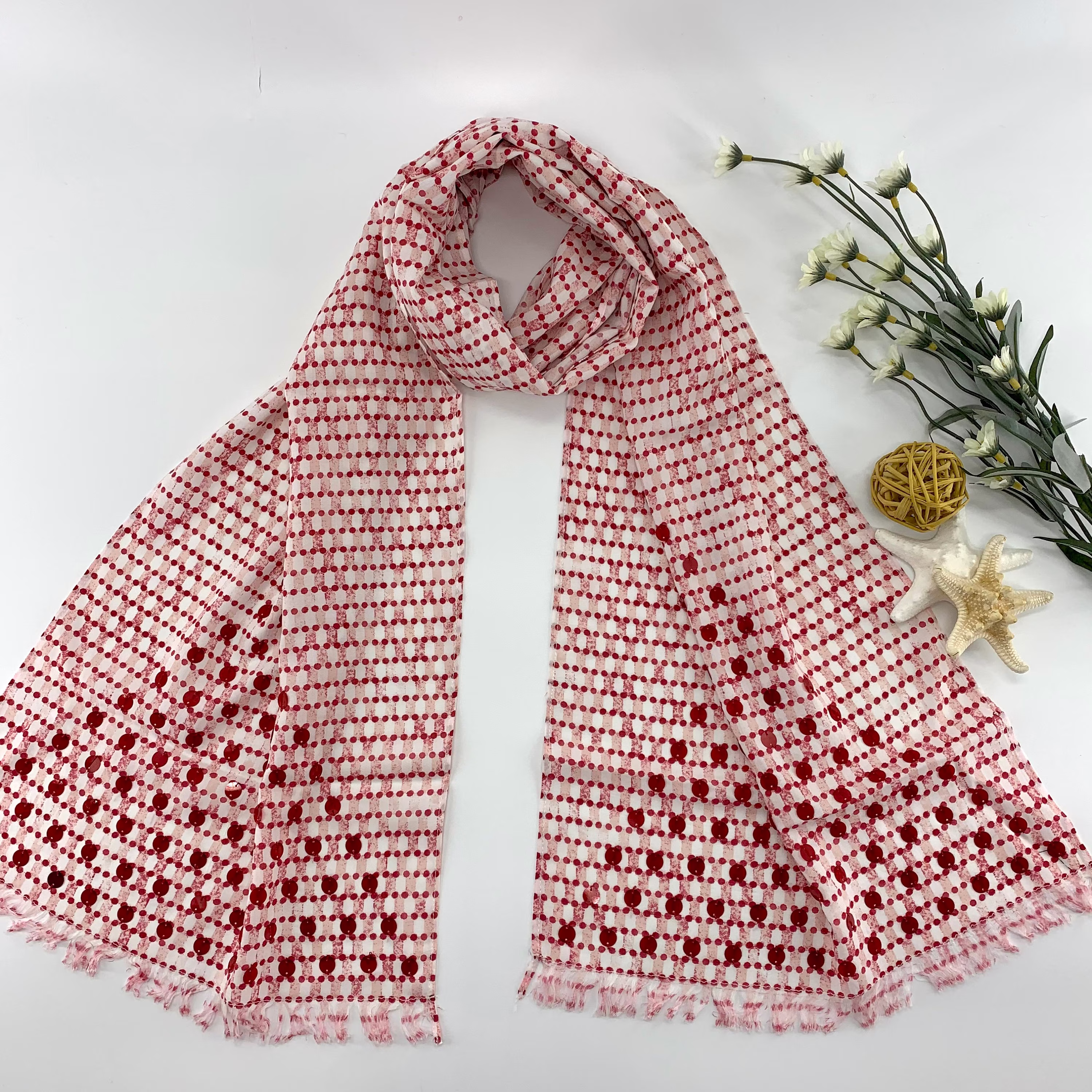 Skinny Scarves, Neck Scarves With Sequin Work, Head Or Hair Scarf Accessory in Red-Pink, Blue & Black Colors, All Season Gift