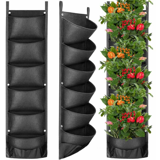 Updated Triumph Plant Bags Vertical 6 Pocket Wall Planters Hanging Plant Bags for Garden Lawn Yard Fence Plants 2-Pack