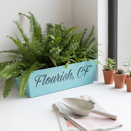 Personalised Metal Planter, Blue/Pale Green/Green