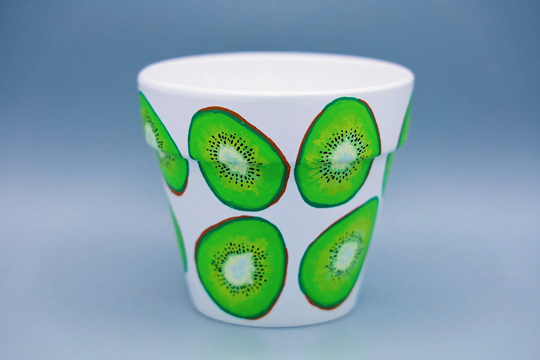 Kiwi Paradise Pot | Fruit Art Flower Hand-Painted Planter Terracotta 4.6