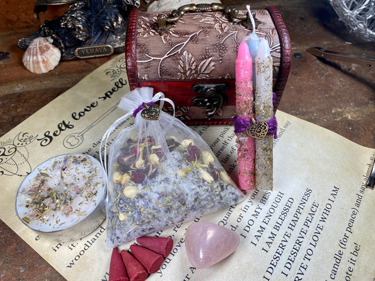 Self Love Spell Kit | Spell Chest Witchcraft Wiccan Pagan Incense Candles Scroll Herbs Crystals