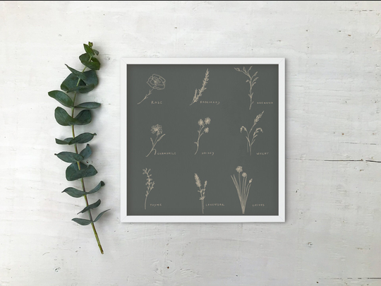 Mary Garden | Herbs & Flowers Rose, Rosemary, Oregano, Chamomile, Daisey, Wheat, Thyme, Lavendar, Chives, Catholic Art Print