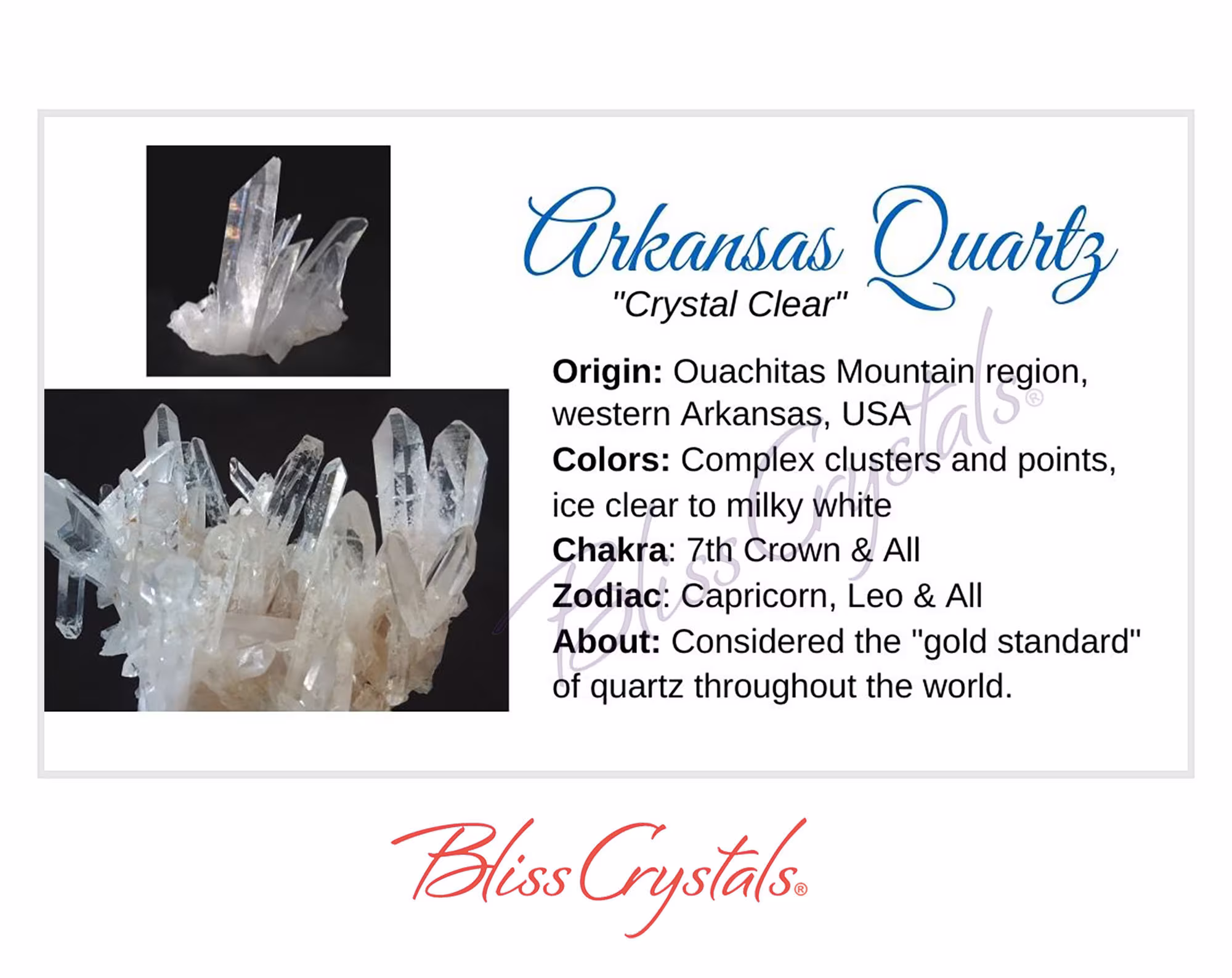 Arkansas Quartz Crystal Information Card, Double Sided #hc146