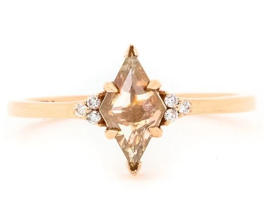 Salt & Pepper Diamond Ring, Kite Engagement 14K Gold Wedding Gift For Her