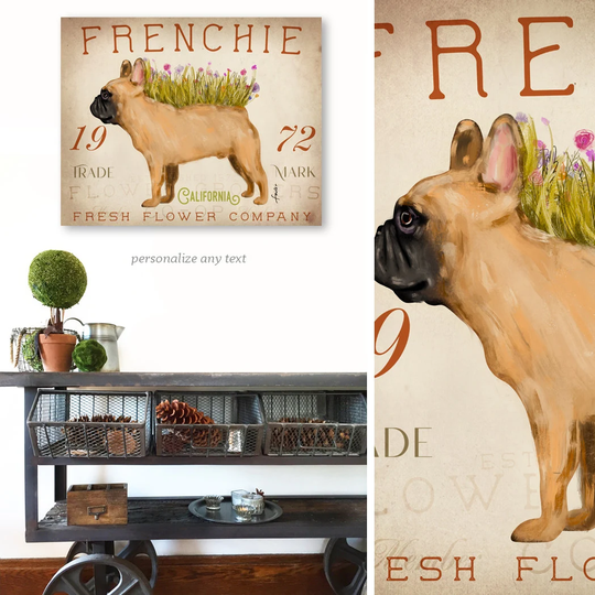 Frenchie, French Bulldog, Dog, Farm, Garden, Gardener, Market, Farmer, Flowers, Herbs, Canvas, Personalized Gift