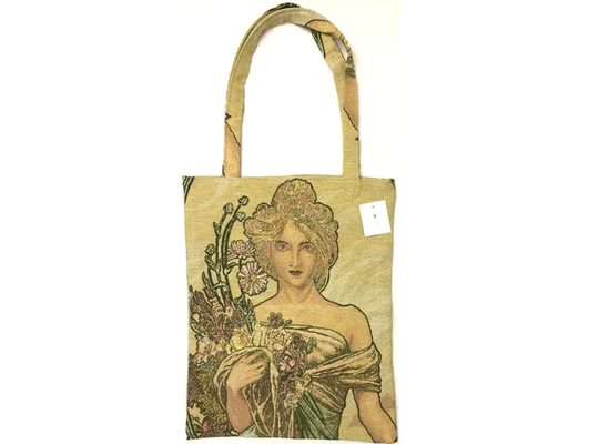 Alphonse Mucha Seasons Spring Printemps French Tapestry Woven Hand Finished Tote Shoulder Bag Handbag With Matching Straps/Handles