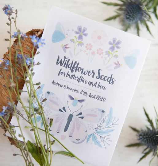 10 Butterfly And Bee Personalised Seed Packets, Brown/White