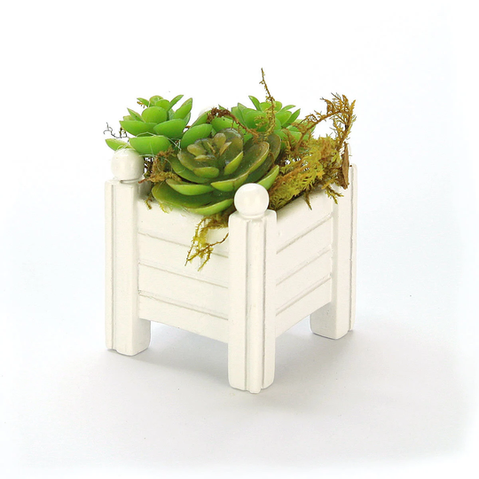 Miniature Wooden Planter With Artificial Succulent Plants, Fairy Garden Planter, Accessory, The By Jennifer