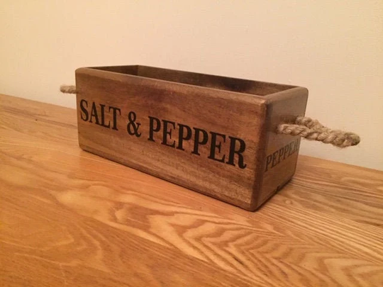 Solid Wooden Storage Box With Handles - Salt & Pepper