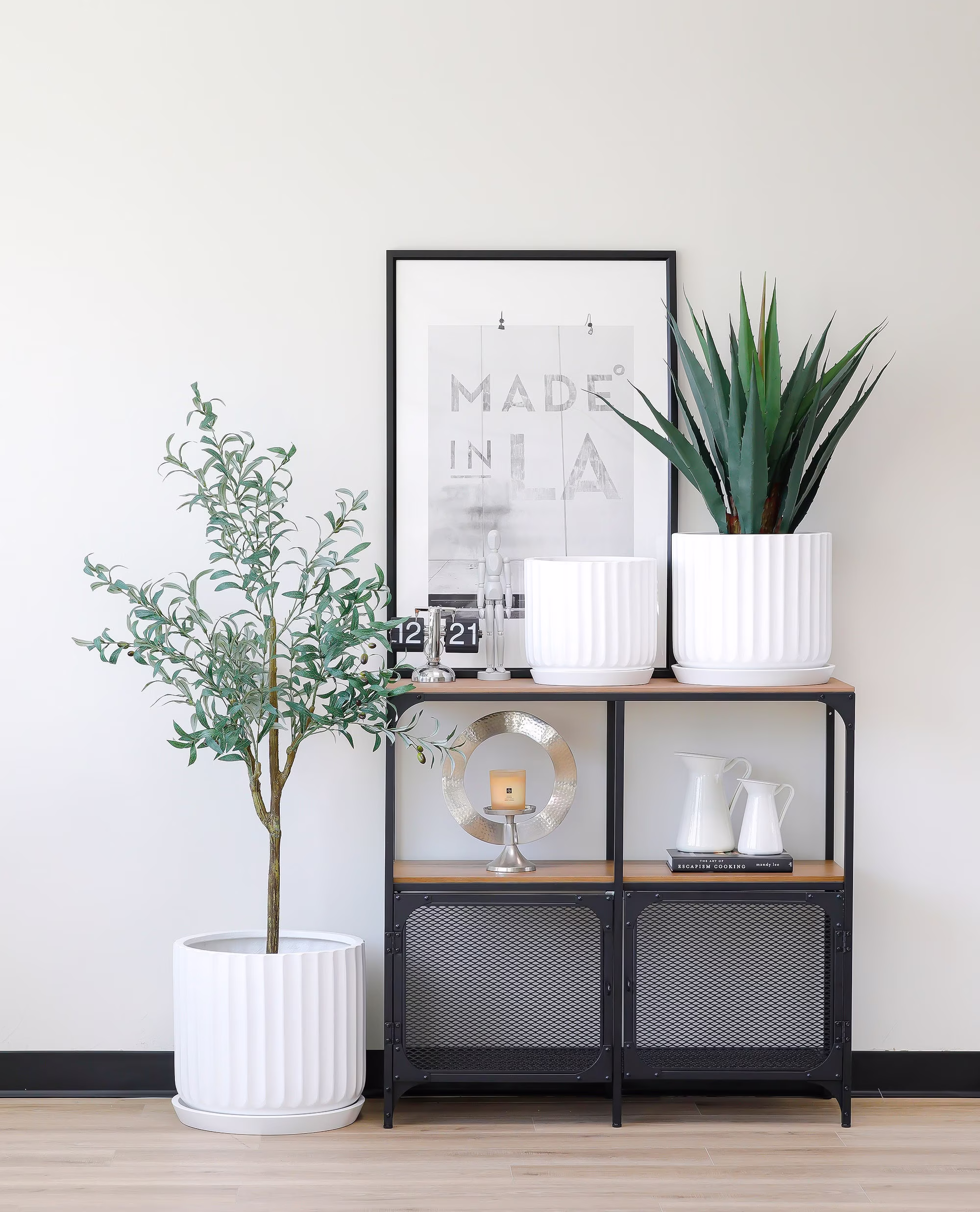 Indoor/Outdoor Large Nordic Minimalist Fiberstone Lightweight Round Planter Pot with Saucer - 16, 13, 11 Inch Matte Finish Suitable For Palm