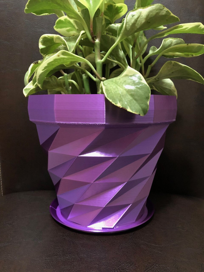 Large Flower Pot With Saucer For Plants Of All Kinds | Purple Silk Color - 7.75" Diameter By 6.75