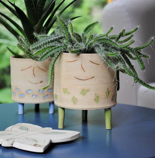 Personalised Ceramic Tripod Face Planter With Leaves