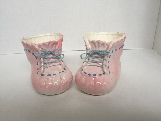 Vintage Lace-Able Baby Booties Pair |1960S | Great For Retro Or Nursery Pink Shoe Planters Inarco Japan Children's Decor