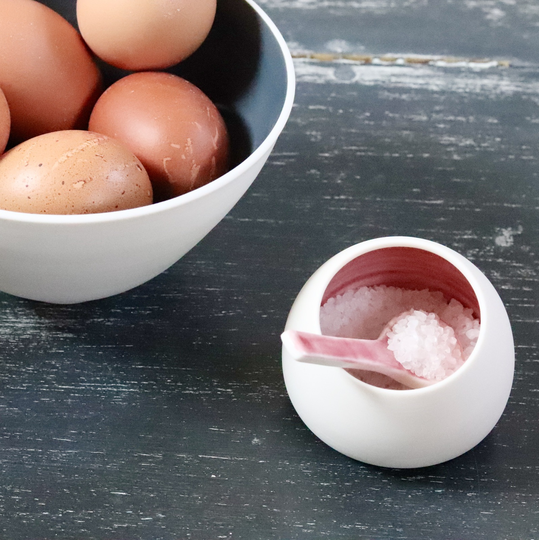 Winter Porcelain Salt Pig And Spoon