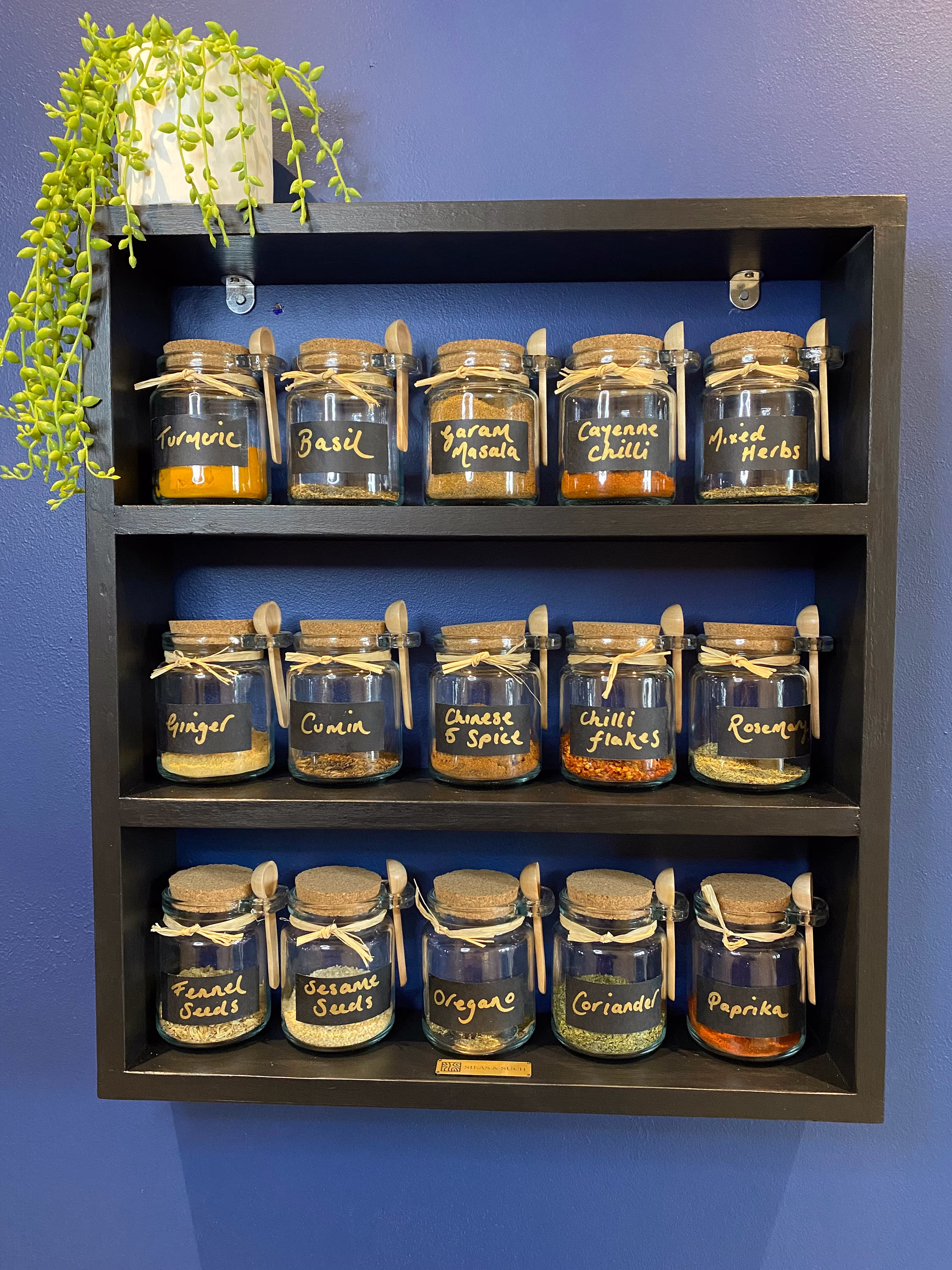 Spice Rack Black Edition Wooden Handmade | Herb Shelving