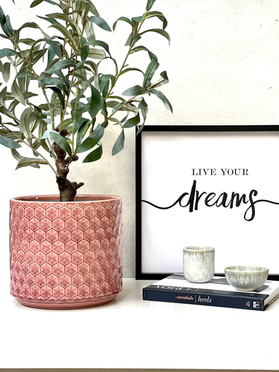 Extra Large Pink Ceramic Honeycomb Plant Pots, Patterned Indoor Glazed Decorative Pot