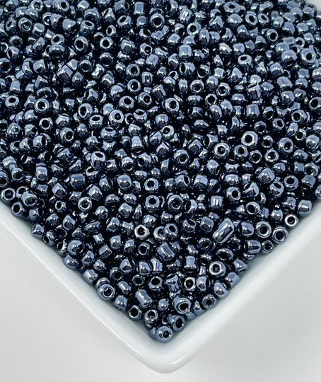 Black-Blue Glass Seed Beads, Opaque Lustered, Round, 3mm, Hole 1mm, About 495Pcs/50G