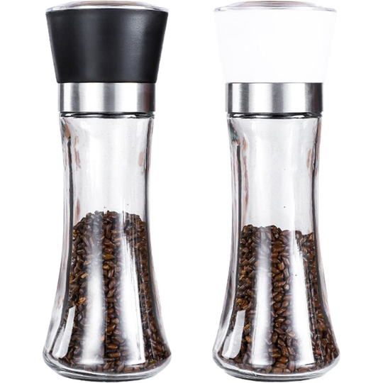 Premium Pepper and Salt Grinder Set of 2-Refillable Coarseness Adjustable Pepper Mill Shaker 1pcs high black + 1pcs high white