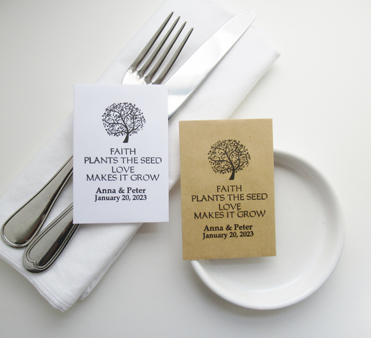 Diy Personalized Religious Seed Favors With Bible Verse, Faith Plants The Seed, Holy Cross, Dove Of Peace Or Tree Life