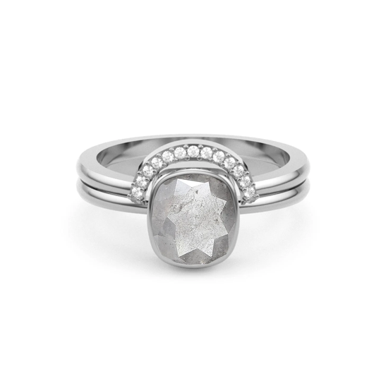 Natural Handmade Prong Set 1.27 Carat Round & Cushion Shape Diamond Salt & Pepper in 14K White, Yellow, Rose Gold Engagement Ring